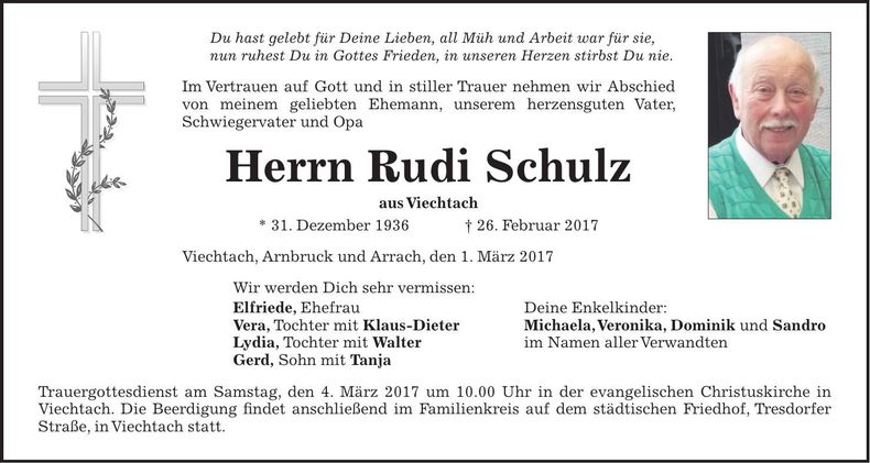 Traueranzeige Rudi Schulz