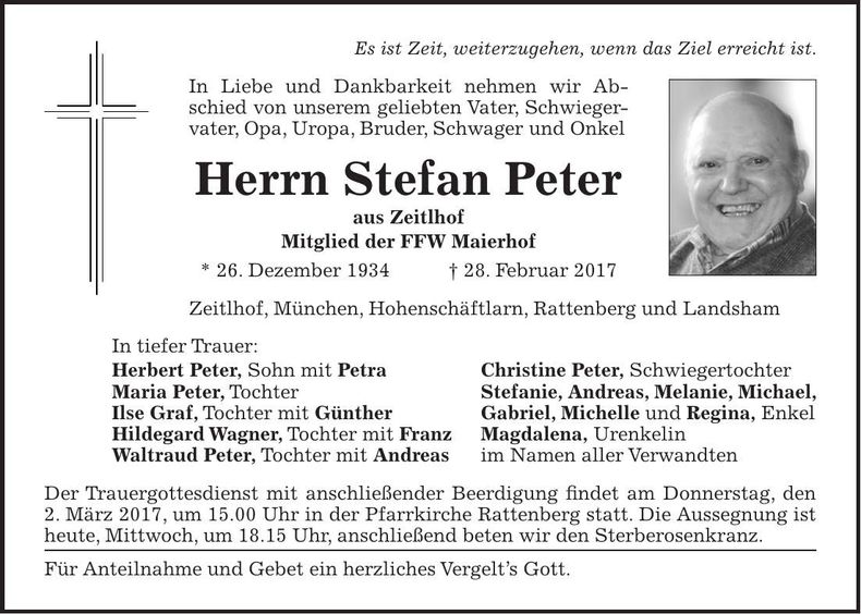 Traueranzeige Stefan Peter