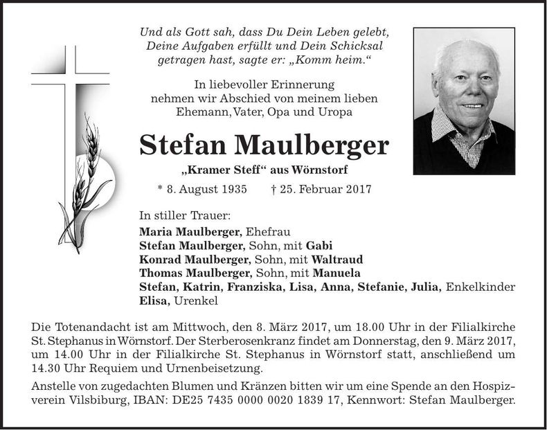 Traueranzeige Stefan Maulberger