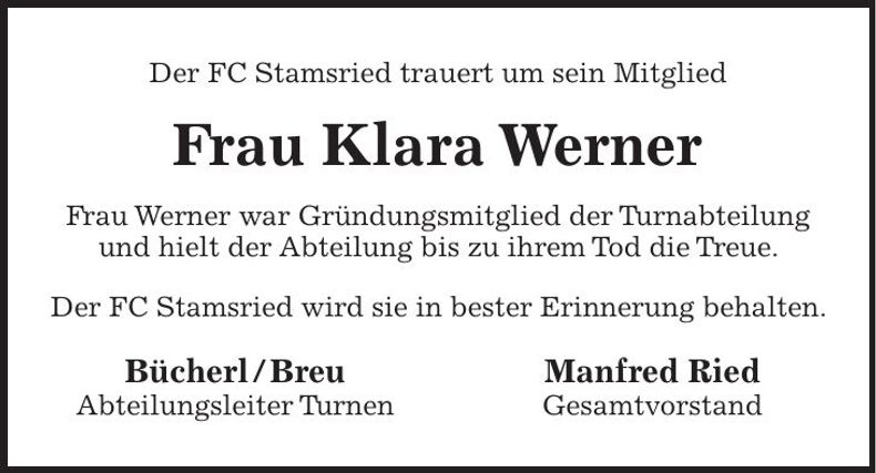 Traueranzeige Klara Werner