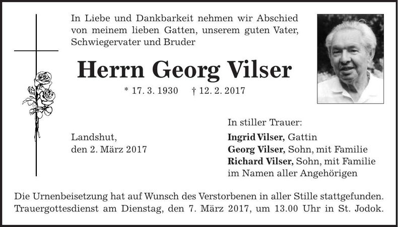 Traueranzeige Georg Vilser