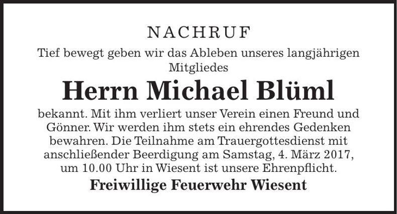 Traueranzeige Michael Blüml