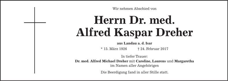 Traueranzeige Alfred Dreher