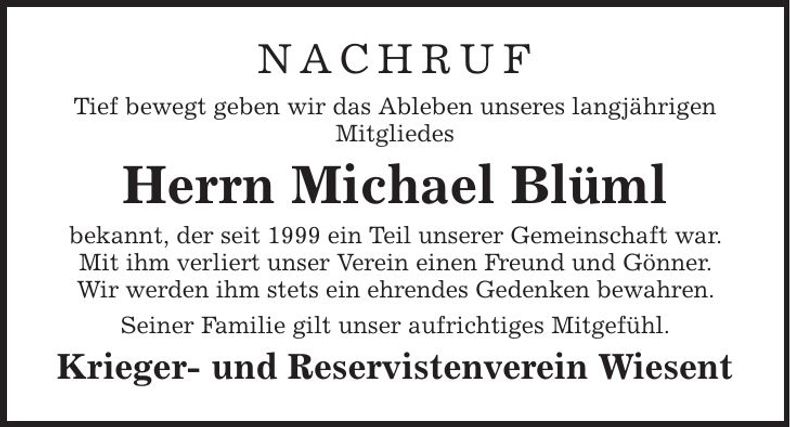 Traueranzeige Michael Blüml