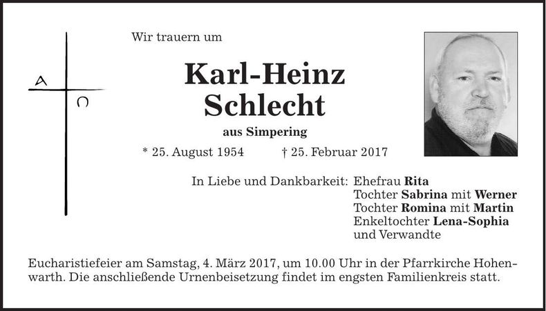 Traueranzeige Karl-Heinz Schlecht