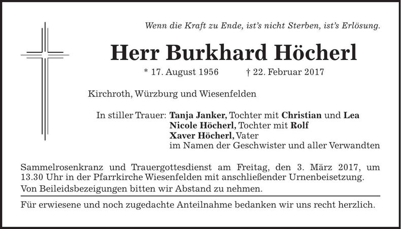Traueranzeige Burkhard Höcherl