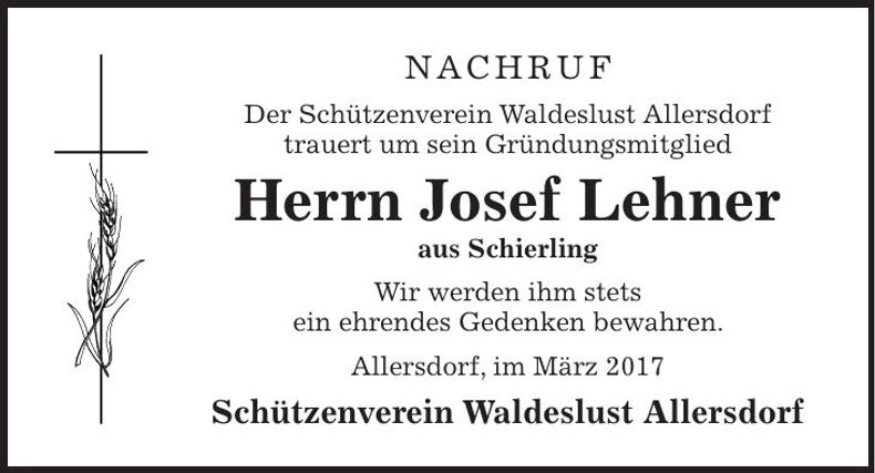Traueranzeige Josef Lehner
