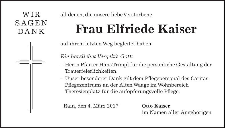 Traueranzeige Elfriede Kaiser