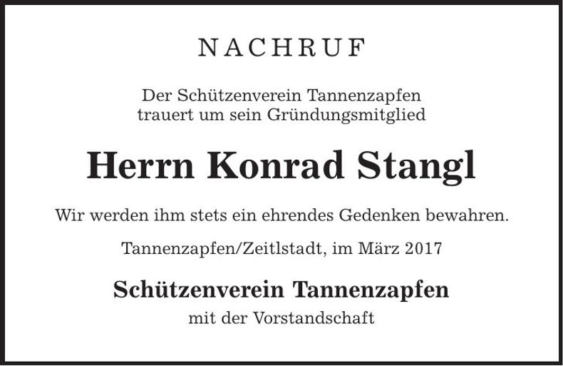 Traueranzeige Konrad Stangl