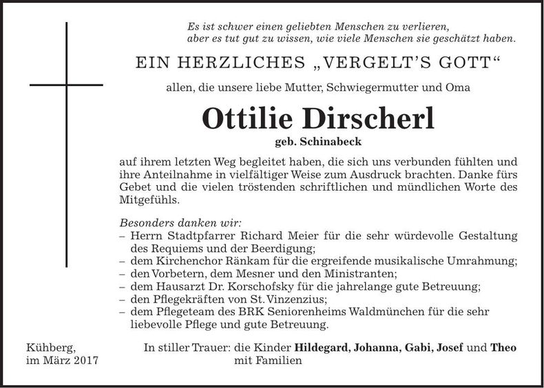 Traueranzeige Ottilie Dirscherl