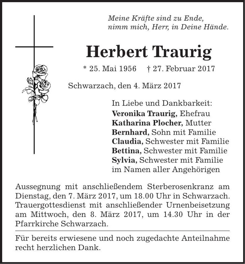 Traueranzeige Herbert Traurig