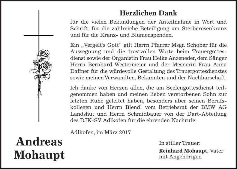 Traueranzeige Andreas Mohaupt