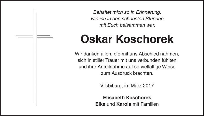 Traueranzeige Oskar Koschorek