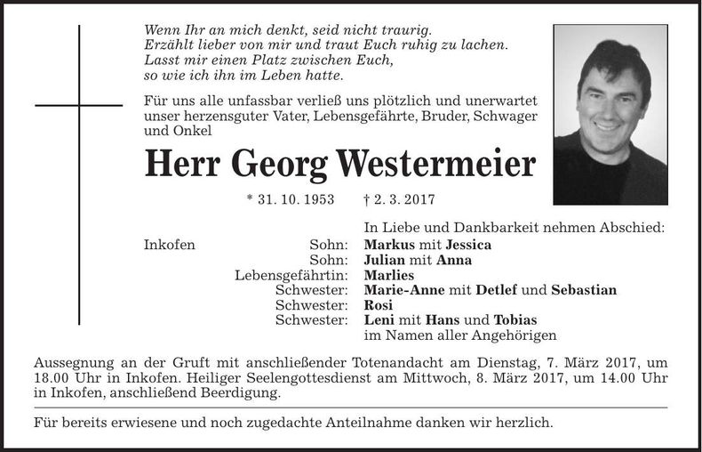 Traueranzeige Georg Westermeier