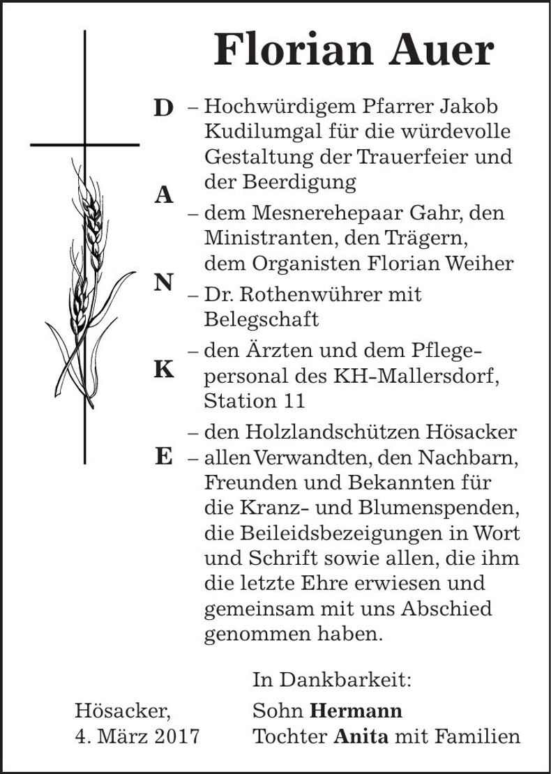 Traueranzeige Florian Auer