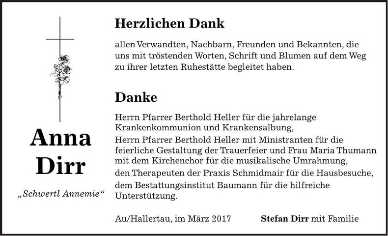 Traueranzeige Anna Dirr
