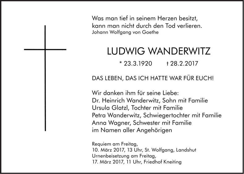 Traueranzeige Ludwig Wanderwitz