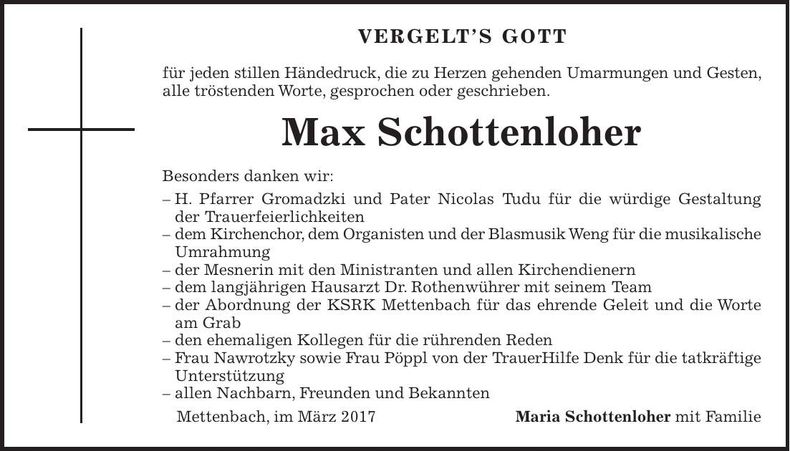 Traueranzeige Max Schottenloher