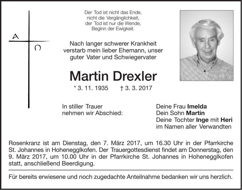Traueranzeige Martin Drexler
