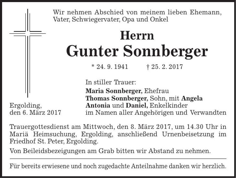 Traueranzeige Gunter Sonnberger