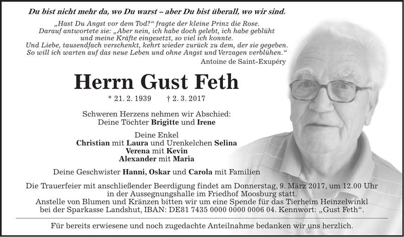 Traueranzeige Gust Feth