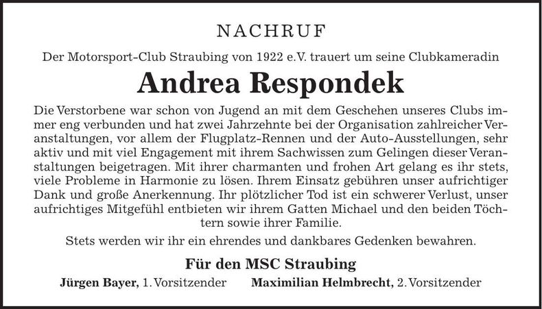 Traueranzeige Andrea Respondek
