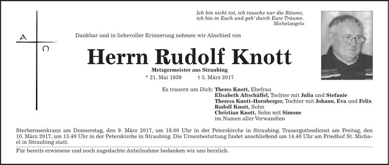 Traueranzeige Rudolf Knott