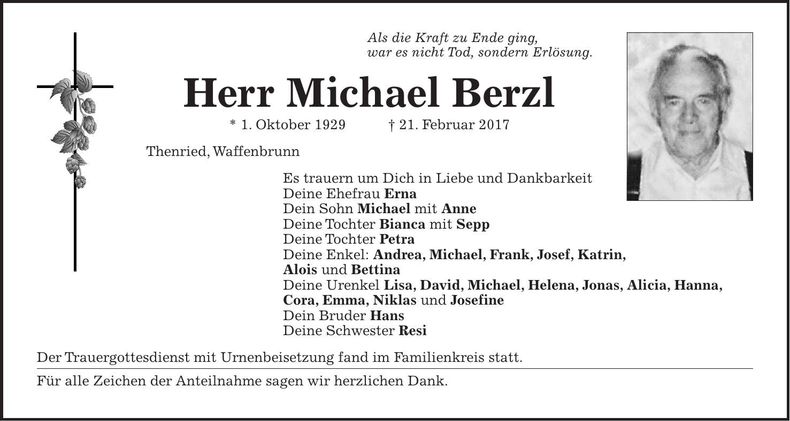 Traueranzeige Michael Berzl