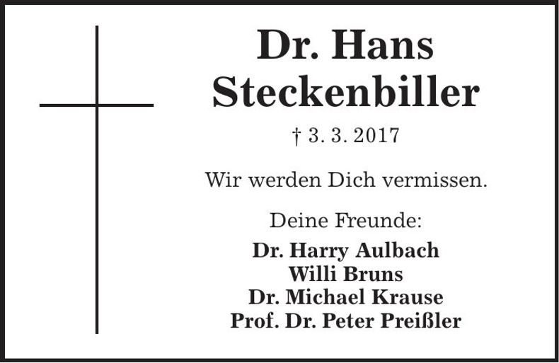 Traueranzeige Hans Steckenbiller
