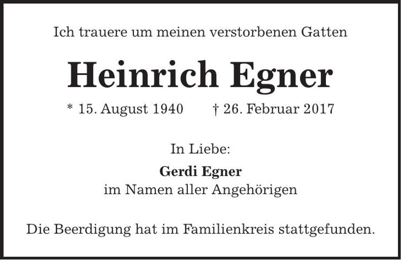Traueranzeige Heinrich Egner
