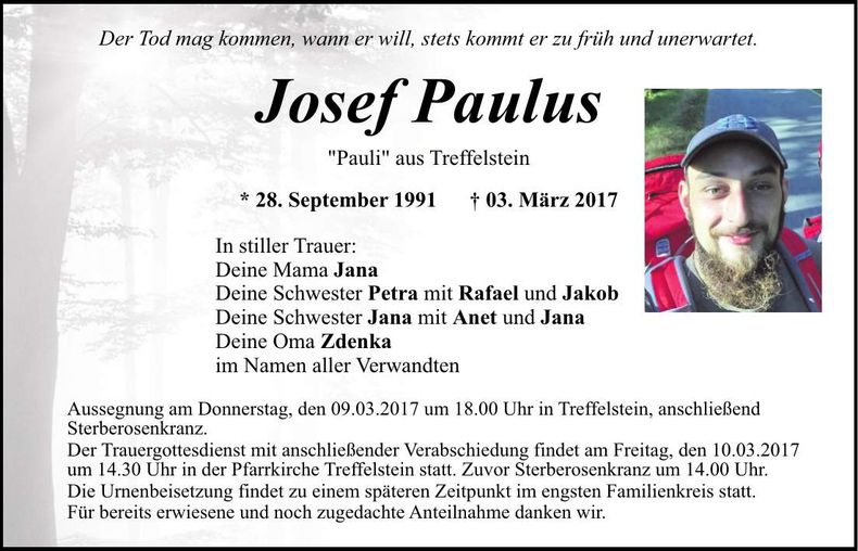 Traueranzeige Josef Paulus