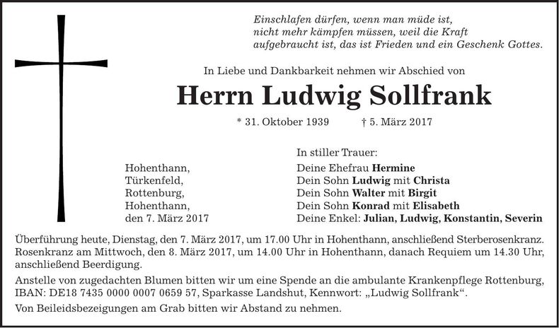 Traueranzeige Ludwig Sollfrank