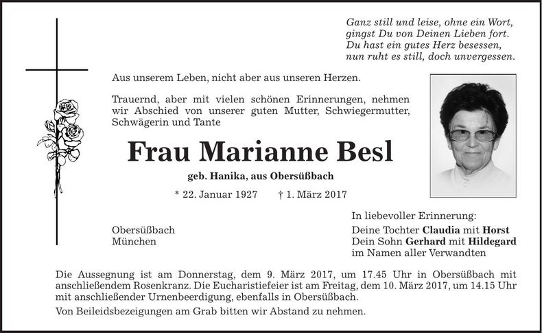 Traueranzeige Marianne Besl