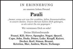 Traueranzeige Josef Paulus