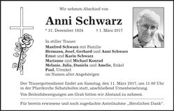 Traueranzeige Anni Schwarz