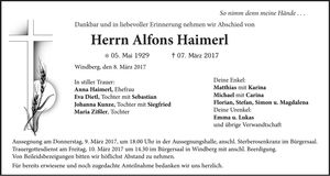 Traueranzeige Alfons Haimerl