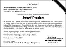 Traueranzeige Josef Paulus