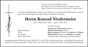 Traueranzeige Konrad Niedermeier