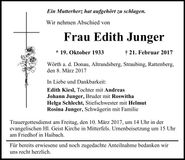 Traueranzeige Edith Junger