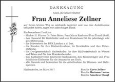 Traueranzeige Anneliese Zellner