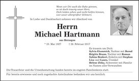 Traueranzeige Michael Hartmann