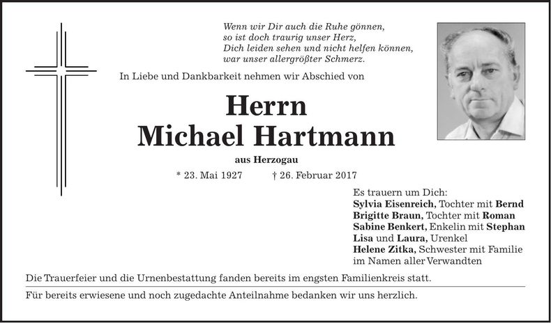 Traueranzeige Michael Hartmann