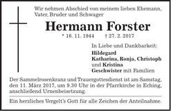 Traueranzeige Hermann Forster