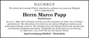 Traueranzeige Marco Papp