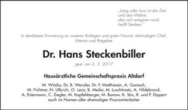 Traueranzeige Hans Steckenbiller