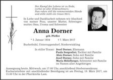 Traueranzeige Anna Dorner