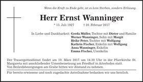 Traueranzeige Ernst Wanninger