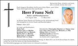 Traueranzeige Franz Neft