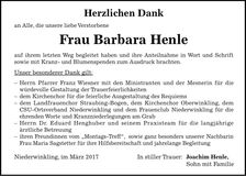 Traueranzeige Barbara Henle