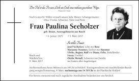 Traueranzeige Paulina Seeholzer
